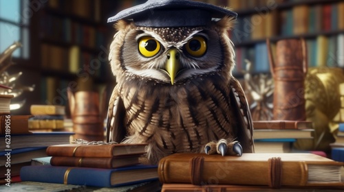Owl wearing a graduation cap, Generative AI.