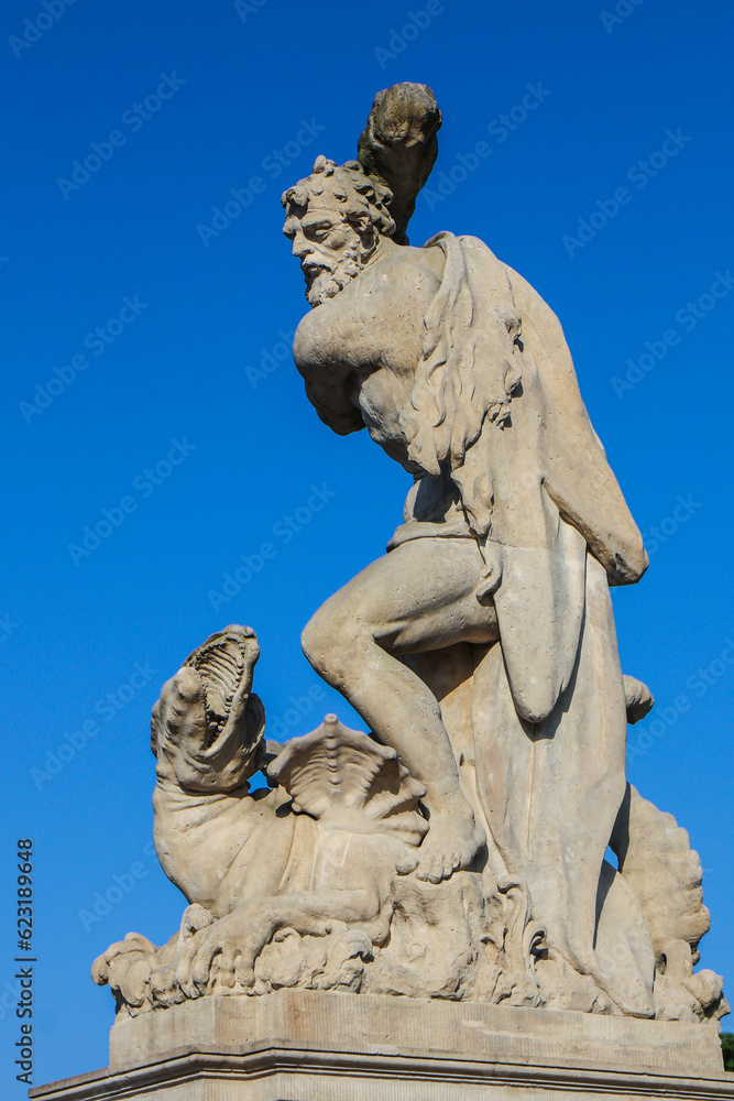 Sculpture of man and dragon