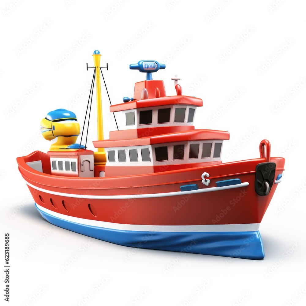 Fototapeta premium 3D Cartoon fishing Boat Isolated on White Background with Full Depth of Field generative AI
