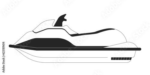 Scooter jetski flat monochrome isolated vector object. Jet ski motorcycle. Water sports equipment. Editable black and white line art drawing. Simple outline spot illustration for web graphic design