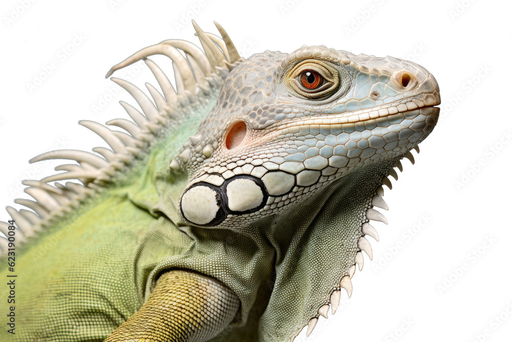 Fototapeta premium Side view of an iguana, isolated, white background, generative ai
