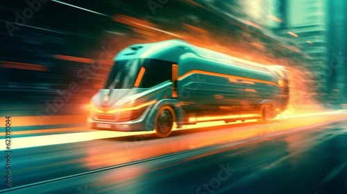 Abstract concept of a tanker truck driving at high speed, Generative AI.