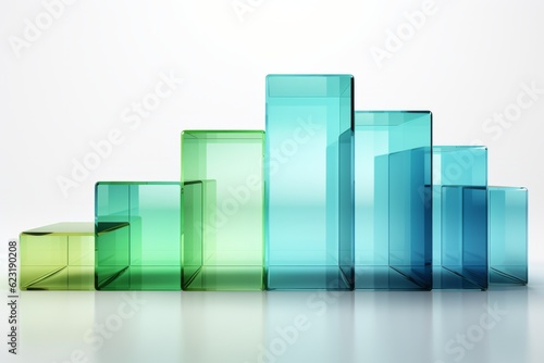 3d glass bar chart on white background. 3d render illustration