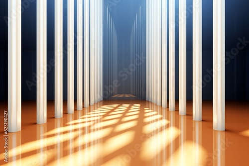 3d illustration of abstract background, empty room with columns and shadows