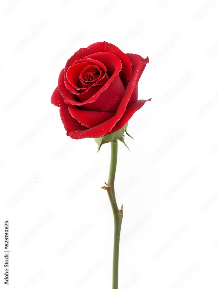 Red rose stalk with leaves , isolated on transparent background cutout , generative ai Red rose stalk with leaves , isolated on transparent background cutout , generative ai