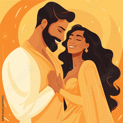 Indian couple hand-drawn comic illustration. Indian couple. Vector doodle style cartoon illustration