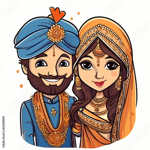 Indian couple hand-drawn comic illustration. Indian couple. Vector doodle style cartoon illustration