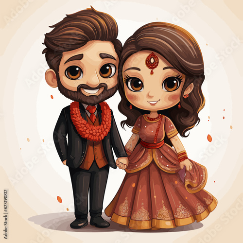 Indian couple hand-drawn comic illustration. Indian couple. Vector doodle style cartoon illustration