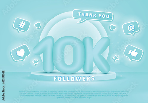 Thank you 10k followers, social media followers celebration vector template