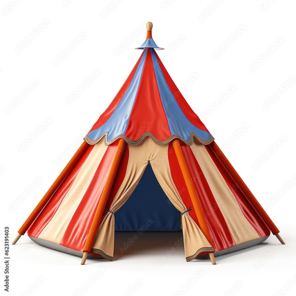 3D Cartoon Tent Isolated on White Background with Clipping Path, Full Depth of Field, and Focus Stacking Generative AI