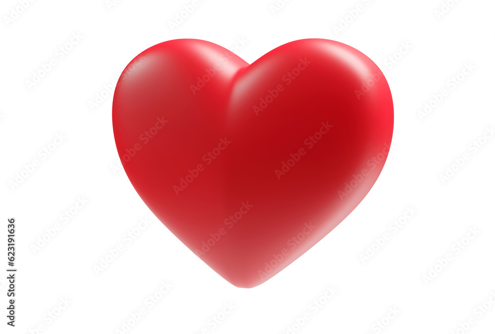 Shape of red heart, clipping path, 3D rendering