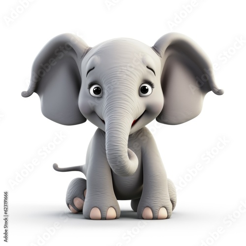 3D Cartoon Elephant in Isolation  Full Depth of Field  and Focus Stacking Generative AI