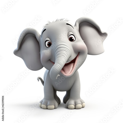 3D Cartoon Elephant in Isolation, Full Depth of Field, and Focus Stacking Generative AI