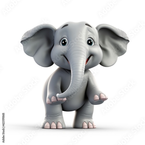 3D Cartoon Elephant in Isolation, Full Depth of Field, and Focus Stacking Generative AI