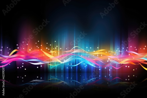 Melodic Waves: Rainbow-Colored Wavy Background with Musical Vibes Generative AI
