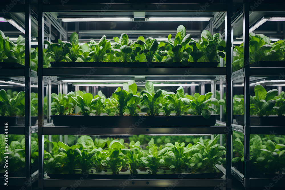 Rows of Vibrant Salad Greens in a Vertical Farm Rows of Vibrant Salad Greens in a Vertical Farm
