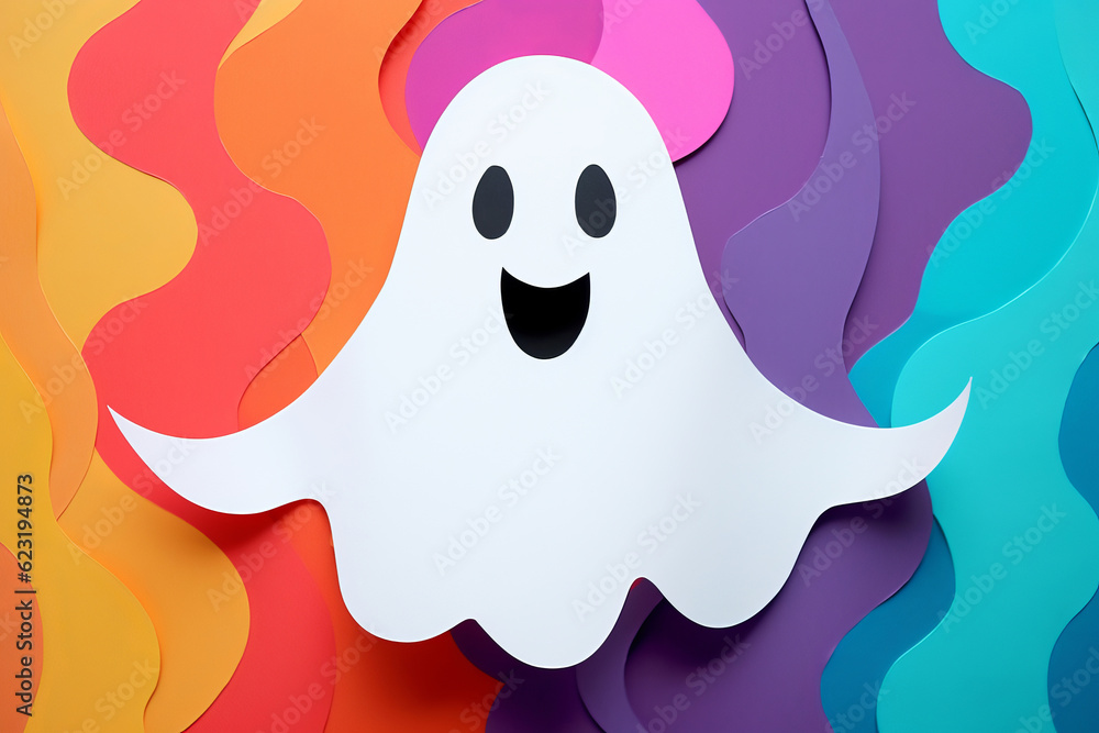 A cute halloween ghost background. Paper cut out illustration style A cute halloween ghost background. Paper cut out illustration style