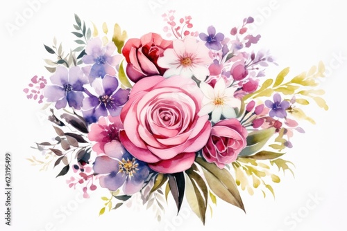 Flower Bouquet with Watercolor Flowers Generative AI © Ecleposs