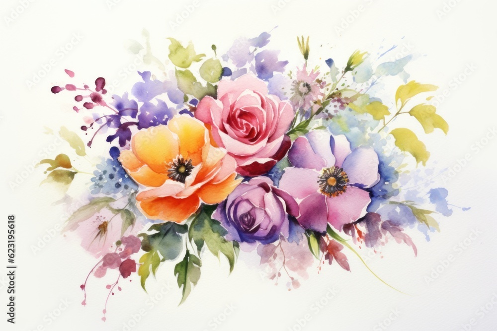 Flower Bouquet with Watercolor Flowers Generative AI Flower Bouquet with Watercolor Flowers Generative AI