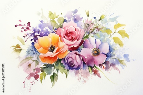 Flower Bouquet with Watercolor Flowers Generative AI