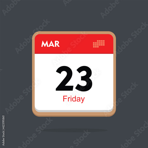 friday 23 march icon with black background, calender icon