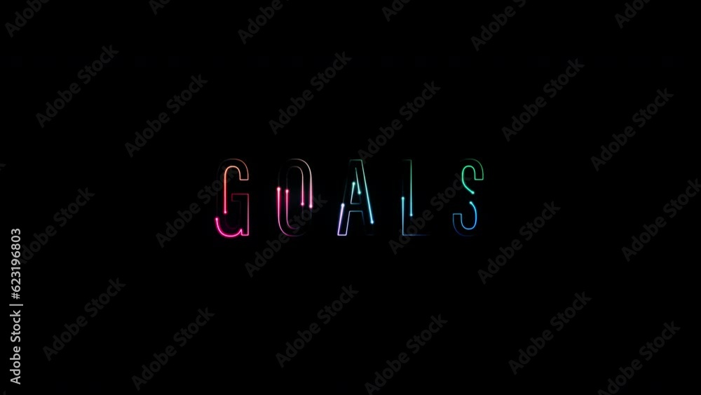 Goals glow colorful neon laser text animation on black abstract background. Goals glow colorful neon laser text animation on black abstract background.