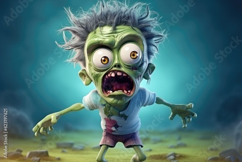 3D Cute Adorable Cartoon Zombie in Cinematic Shot Generative AI © Ecleposs