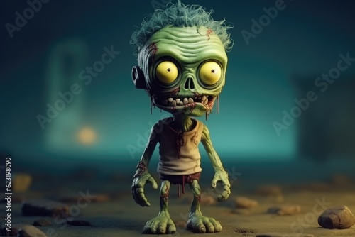 Unlikely Charm: Cute Adorable Cartoon Zombie in Cinematic Shot Generative AI © Ecleposs