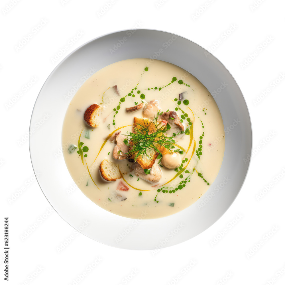 Clam Chowder On White Plate, On Isolated Transparent Background, Png. Generative AI Clam Chowder On White Plate, On Isolated Transparent Background, Png. Generative AI