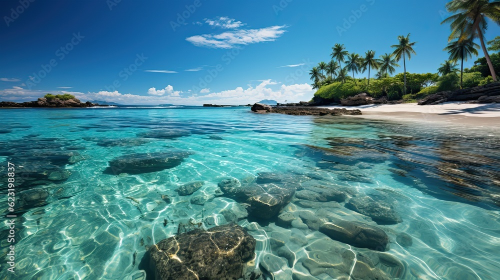 Fototapeta premium Dream holidays in a tropical beach paradise, generative ai