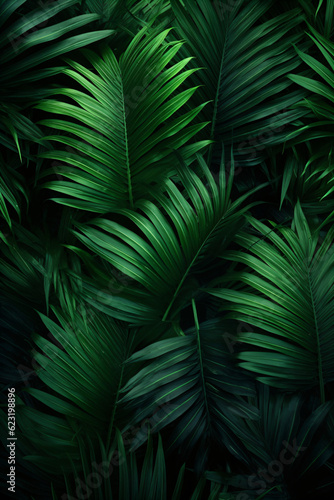 Tropische Blätter Hintergrund. Grüne Palmenblätter, Natur Hintergrund mit KI erstellt 