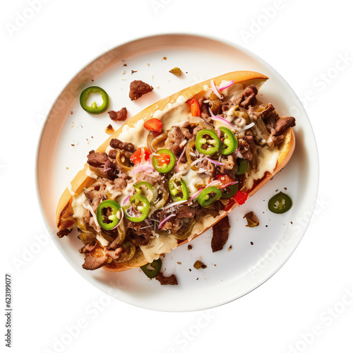 Philly Cheesesteak On White Plate, On Isolated Transparent Background, Png. Generative AI photo