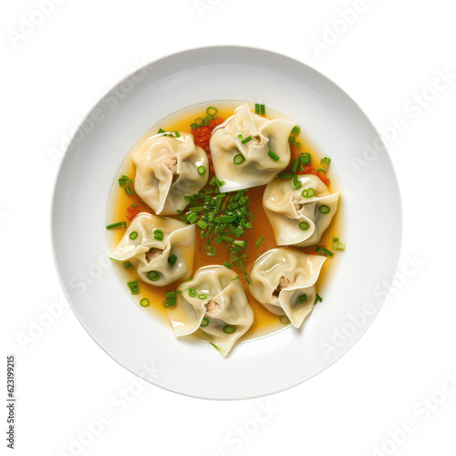 Wonton Soup On White Plate, On Isolated Transparent Background, Png. Generative AI photo