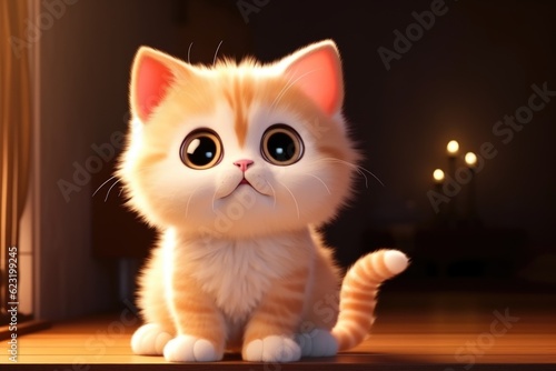 Adorable 3D Cartoon Cat in Cinematic Lighting and Centered Position Generative AI