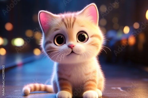 Adorable 3D Cartoon Cat in Cinematic Lighting and Centered Position Generative AI