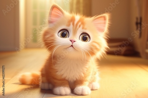 Adorable 3D Cartoon Cat in Cinematic Lighting and Centered Position Generative AI