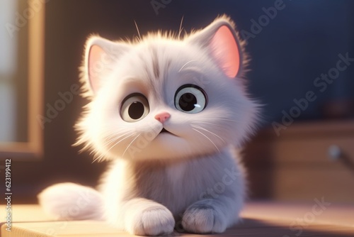 Adorable 3D Cartoon Cat in Cinematic Lighting and Centered Position Generative AI © Ecleposs