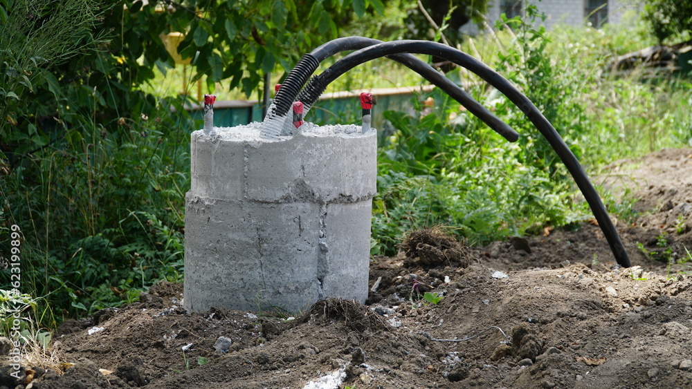 Construction of communications for the new road. Cables for lighting poles. Construction of communications for the new road. Cables for lighting poles.
