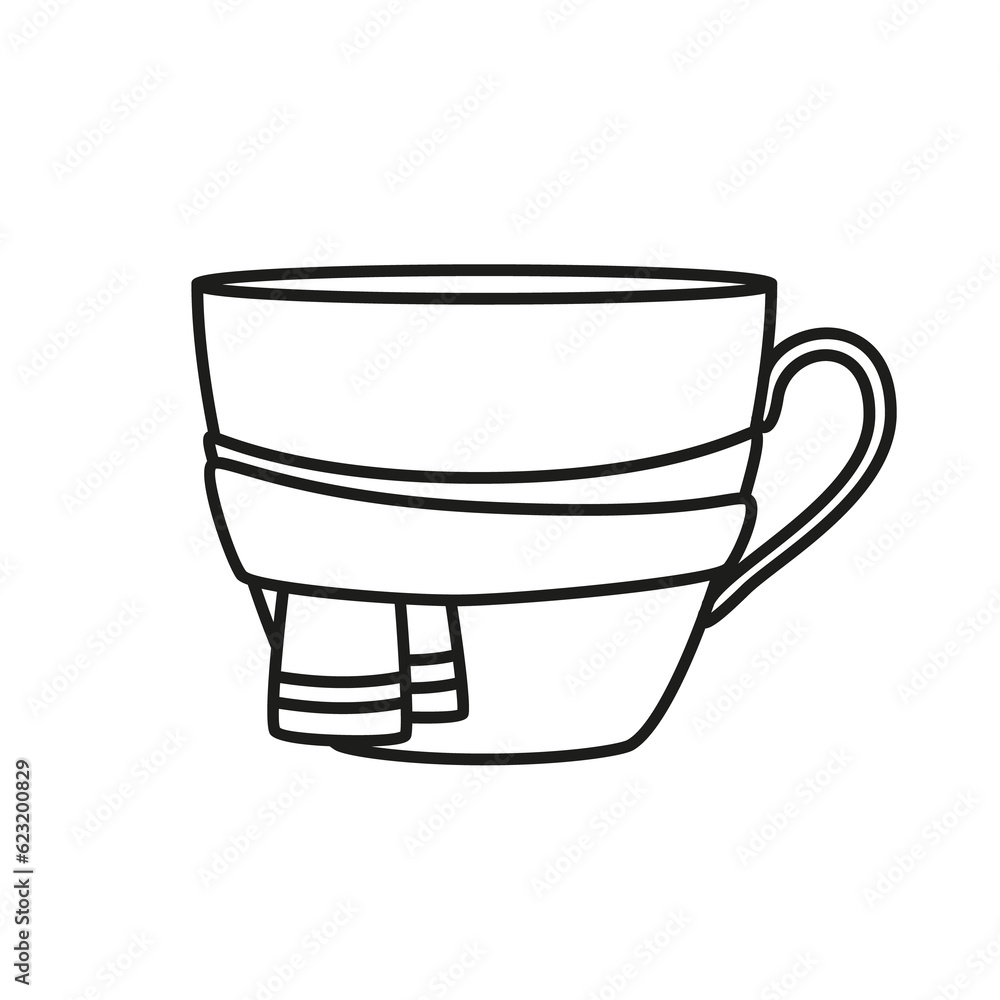 A mug with a winter scarf. Illustration on transparent background A mug with a winter scarf. Illustration on transparent background