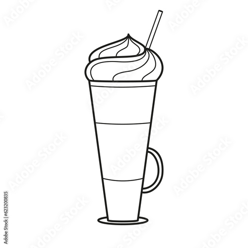 Tall glass cup with coffee and a cap of cream. Illustration on transparent background
