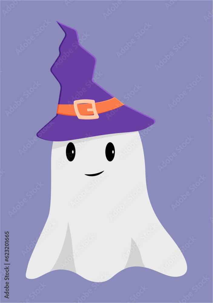 Cute ghost in witch costume, Halloween element
