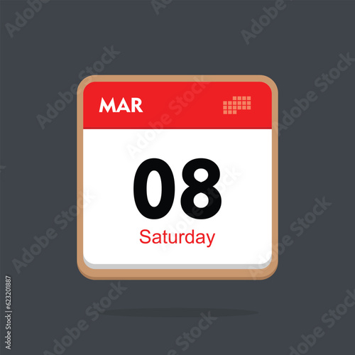 saturday 08 march icon with black background, calender icon