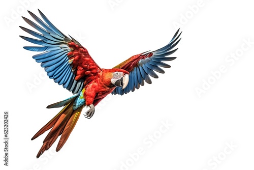 Slika na platnu A Scarlet macaw parrot flying isolated on white background