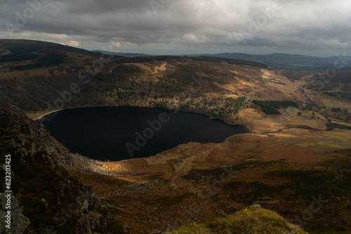 Idyllic view, County Wicklow, Ireland. Mountains, close to Guinness (Lough Dan) lake and tourists walking paths