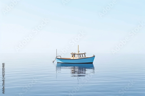 hyperrealistic and minimalistic, alone boat on the sea