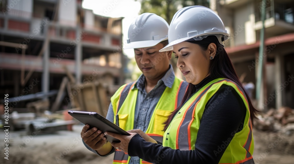 Industrial workers using a digital tablet on site Industrial workers using a digital tablet on site