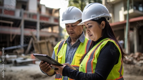 Industrial workers using a digital tablet on site