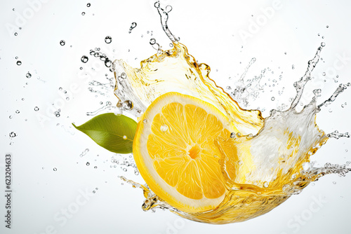 lemon slice water splash isolated on white background