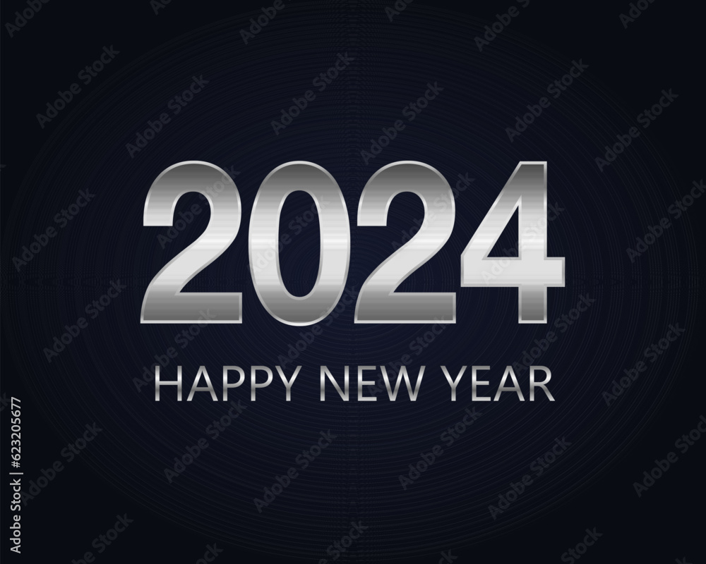 Silver number 2024 and happy new year. Happy new year greeting, festive design.
