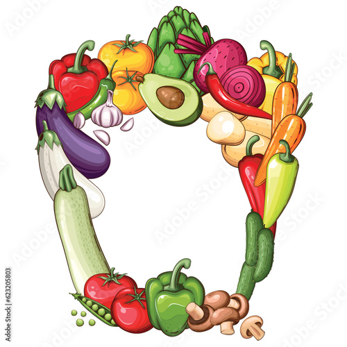 Fresh Vegetables Illustration,  Vegetables Mix of Potato, Tomato, Onion, Carrot, Garlic, zucchini and Bell Pepper, Vegetables Frame